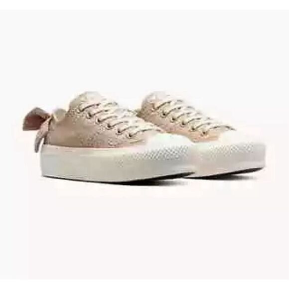 Converse Chuck Taylor All Star Lift Bow Nutty Granola Embroidered Flowers Size 8 - Picture 2 of 8
